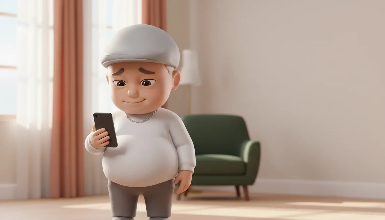 スマートフォンでセミナーの案内を受け取るてらちゃんの3Dキャラクター